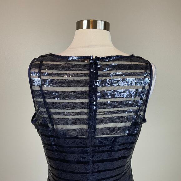 Vince Camuto Sequined Sleeveless Sheath Cocktail Dress Navy Blue Size 10 - Picture 7 of 12
